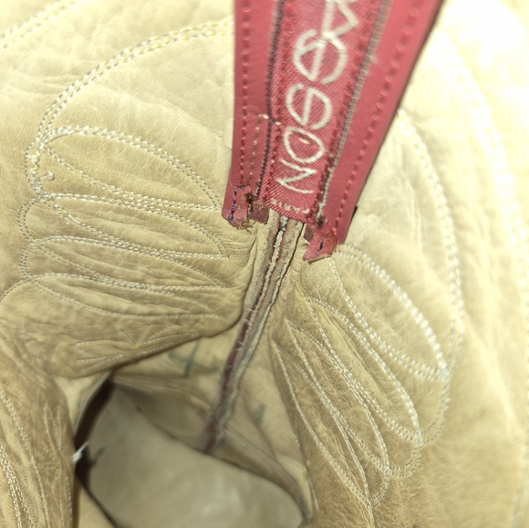 Vintage Sasson Red Leather Yellow Inlay Cowboy Western Boots Women's Size 7B - Picture 8 of 10